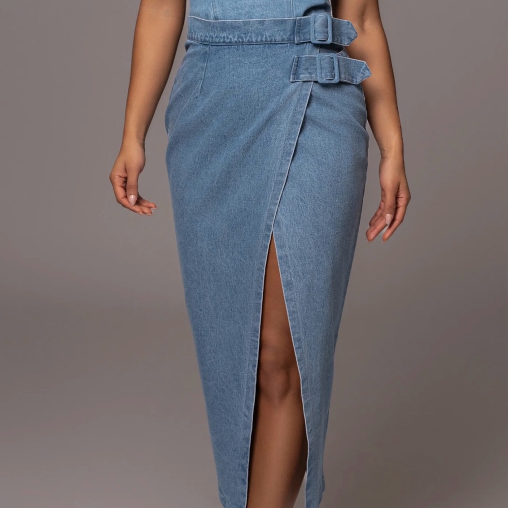 JLUXLABEL Blue Denim Pencil Skirt